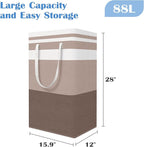 BlissTotes 3-Pack Laundry Basket, Freestanding＆Waterproof Laundry Hamper, Collapsible Tall Clothes Hamper with Easy Carry Handles for Clothes, Towels in the Family and Dorm,Gradient Khaki,88L