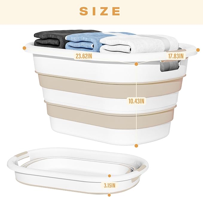 43L(11.5Gallon) Collapsible Laundry Baskets plastic, Pop Up Laundry hamper/Storage Container, Foldable Laundry Basket with Large Capacity,Sturdy,Space Saver (Beige, 2 Packs)
