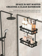 Over Door Shower Caddy, Black Rustproof Bathroom Organizer, 2-Tier Storage Rack, 11.81x5.31 Inch Shelves, No Drilling Required