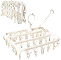 Foldable Clothes Drying Rack with 32 Drying Clips Wind-Proof Hook Underwear Hanger Plastic Laundry Clip for Socks Bras (White)