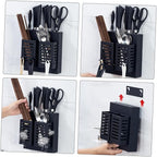 Stainless Steel Kitchen Cutlery Holder Wall Mounted Utensil Shelf with Hooks Multifunctional Storage Rack for Kitchen Utensils and Knives Black