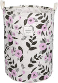 UUJOLY Collapsible Laundry Basket, Laundry Hamper with Handles Waterproof Round Cotton Linen Laundry Hamper Printing Household Organizer Basket, 19.7x15.7 inches, Purple