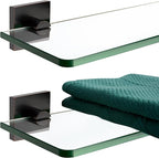 KOKOSIRI Bathroom Wall Shelves 12-Inch Tempered Glass Floating Shelf for Shower Storage Decor, 2 Pack Oil Rubbed Bronze Stainless Steel B1107ORB-L12-P2