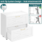 Lateral File Cabinet 2 Drawers Mobile File Cabinet with Charging Station for Letter/Legal/A4 Size Hanging Files, Large Wood File Storage Cabinets Printer Stand for Home Office, Simple White