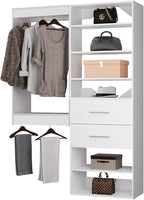 ROOMTEC Modular Closet System, 52" Wall Mounted Closet Organizer with Hanging Rods and Drawers, Wooden Tower for Walk-In Closets, Wardrobe Storage Kit, White