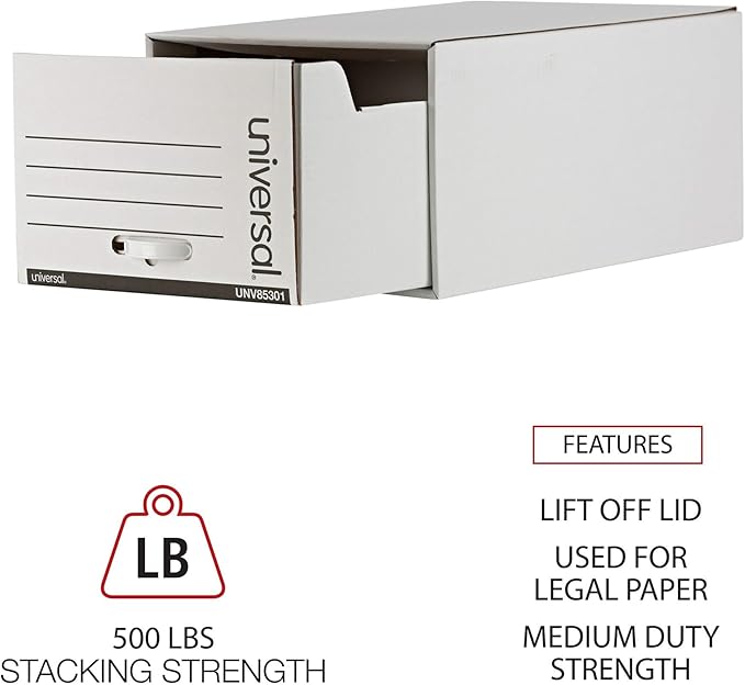 Universal 9522101 Medium-Duty Easy Assembly Legal File Storage Box - White (12/Carton)