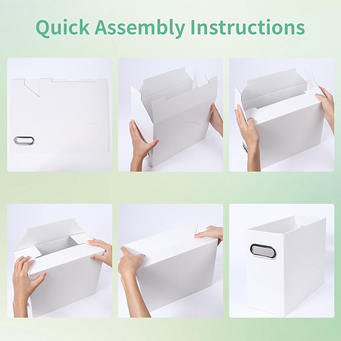 Collapsible File Organizer Box with Handle,12.20x5.11x9.84Inches, Filing Organizer for Home or Office, Small Portable File Box (3 Packs, White)