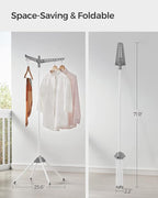 SONGMICS Clothes Drying Rack, 59-Inch Folding Laundry Drying Rack with 3 Rotatable Arms for Hangers, 4 Legs, Stainless Steel, for 27 Pieces of Clothes, Gray and White ULLR510G01