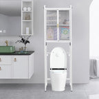 3-Tier Over Toilet Storage Cabinet | Carbon Steel Bathroom Shelf with Adjustable Shelves, 33.07LBS/Tier Load-Bearing - Waterproof PC Door Organizer for Toilet Area (White)