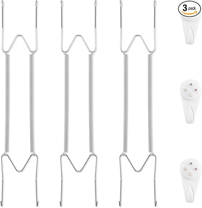 Bilillo 3 Pack Plate Hangers for The Wall, Suitable for 16-20 inch Art Plate, Stainless Steel Invisible Heavy Duty Wire Plate Holder with Wall Hooks, Plate Hangers for Displaying Plates, Silver