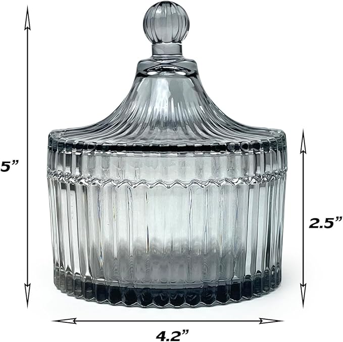 Colorful Glass Jar With Lid,Multi-Purpose Storage Container for Candy,Cookies,Candle,Jewelry Box | Empty Bathroom Vanity Office Organizer,Home Decor(Gray)