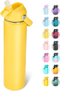 24oz Insulated Stainless Steel Water Bottle, Wide Mouth Double Wall Vacuum, Silicone Straw, Sweat & Leak Proof, BPA Free Insulated Water Flask for Travel, Keep Cold 24h Hot 12h, Yellow
