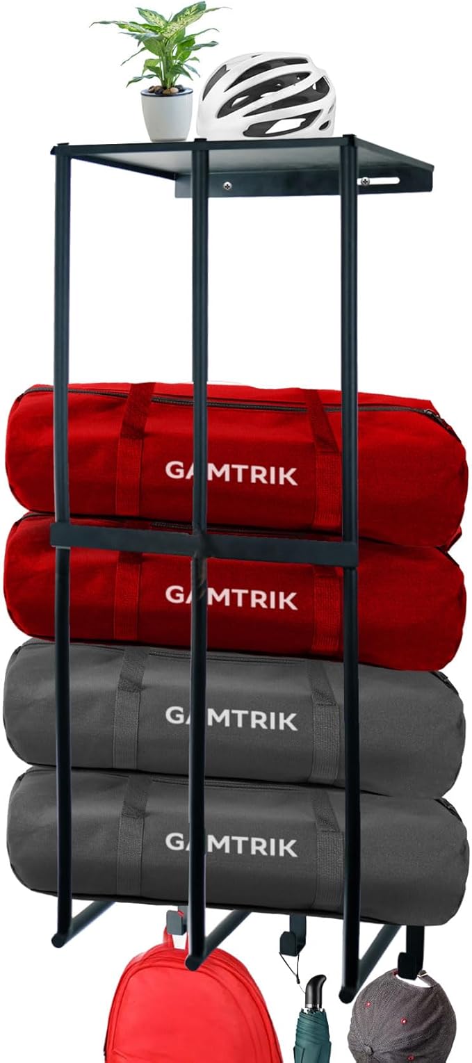 Camping Chairs Storage for Garage - Metal Camping Chair Wall Holder for Garage Organization, Camping Chair Storage Racks with 3 Hooks, Beach Chair Umbrella Wall Storage Rack