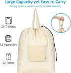 GOGOODA Travel Laundry Bags with Drawstring Closure XL Large Foldable Dirty Clothes bags with Handle Heavy Duty and Washable for College Dorm Travelling Camping, 2 Pack, Black & Beige