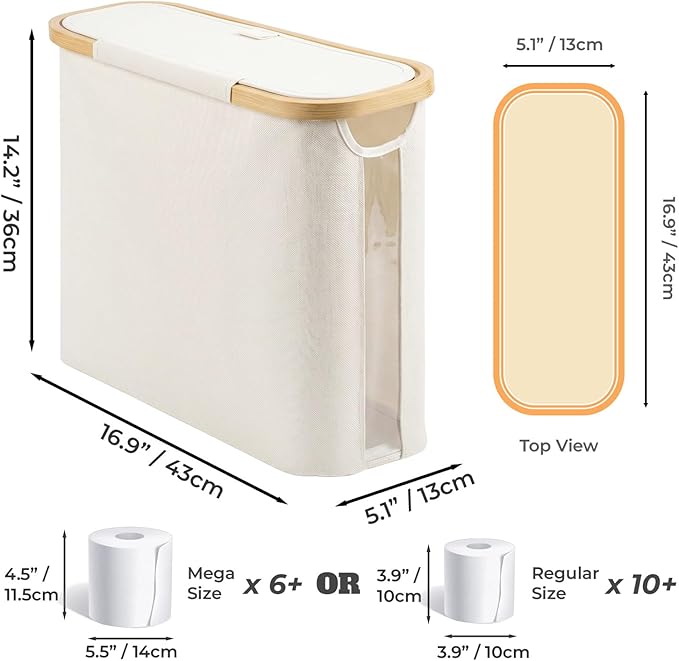 Vespara 2 Pcs Toilet Paper Storage Baskets, FoldableToilet Paper Storage with Lid for 9 Mega or 12 Regular Size Rolls,Waterproof Free Standing Toilet Paper Holder with Storage for Bathroom Grey