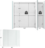Yaheetech Bathroom Mirror Cabinet with 3 Doors, Wall Mounted Medicine Cabinet with Adjustable Shelf, Storage Cupboard for Living Room, Laundry Room, Mudroom, White
