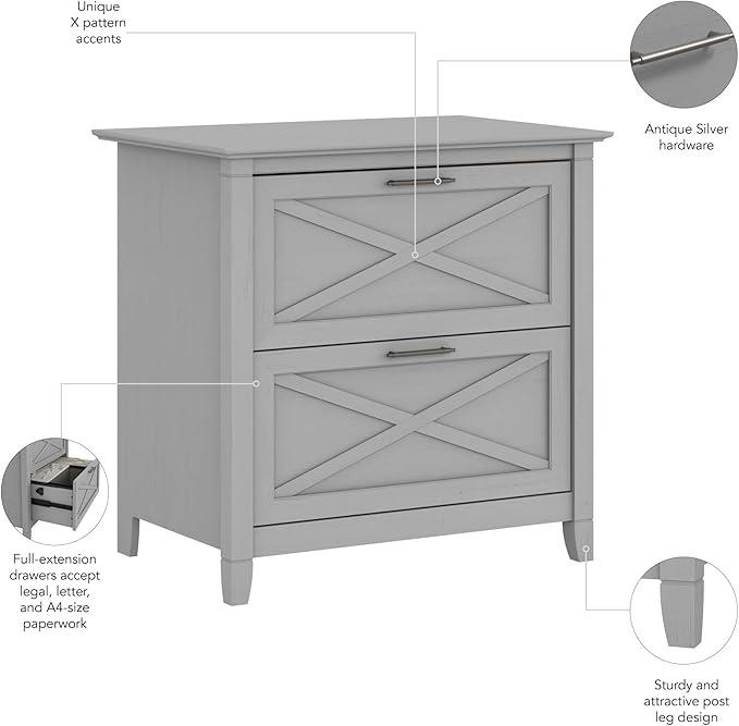 Bush Home Key West 2 Drawer Lateral File Cabinet in Cape Cod Gray, Document Storage for Home Office, Accent Chest with Drawers