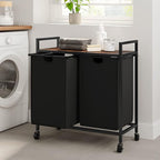 WOWLIVE Double Laundry Hamper with Lid,Rolling Laundry Basket Organizer with Wheels, Iron-Made Laundry Sorter with Top Shelf and 2 Removable Bags,Large Clothes Storage for Room,Black 1