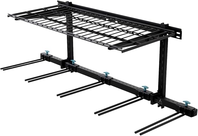 StoreYourBoard Solitude Ski Wired Storage Rack and Shelf, Wall Mount Organizer Holds 10 Pairs of Skis and Accessories, Heavy Duty Supports 300 lbs