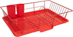 Sweet Home Collection 3 Piece Metal Dish Drainer Rack Set with Drying Board and Utensil Holder, 12" x 19" x 5", Red
