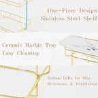 Bathroom Organizer Countertop Perfume Organizer Makeup Organizer Cosmetics Storage Display Rack Vanity Tray Dresser Stainless Steel Gold Shelf White Marble Ceramic Tray