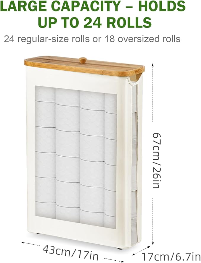 Toilet Paper Storage Basket, Extra Large Bamboo Toilet Paper Storage Organizer Holds 24 Rolls, Freestanding Toilet Paper Holder Bin for Bathroom, Bathroom Accessories Organizer