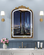 20"x30" LED Bathroom Medicine Cabinet with Mirror and Lights, Bronze Hand-Painted Baroque Bathroom Storage with Mirror, Recessed / Wall Mounted, Dimmable 3 Color Lighting Anti-fog ( with 1 Organizer)