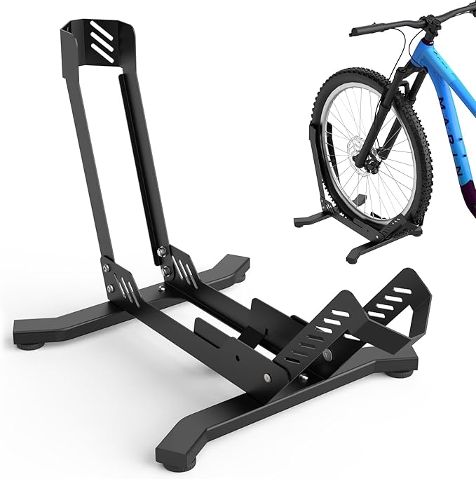 Bike Stand Floor, Portable Bike Storage for Garage - Fit for 24"-29" Bikes, Tire Width up to 3.5", Road & Mountain Bicycle Stand, Front and Rear Wheel Parking Rack - Black