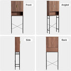 Over The Toilet Storage Cabinet with Fluted Doors and Adjustable Shelf, Tall Bathroom Organizer with Metal Stand Space Saver Over Toilet, Wood Rack for Bathroom, Restroom, Laundry