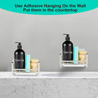 TEZZ Sponge Holder for Kitchen Sink, Stainless Steel Kitchen Storage Sink Caddy for Organizing Sponge, Brush & Dish Soap Dispenser, Sink Organizer Rack with Adhesive or Counter top, Silver