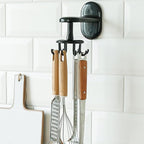 OUNONA Rotatable 8-Claw Adhesive Wall-Mounted Utensil Hook Black, Non-Punch Kitchen and Bathroom Hanging Organizer for Cooking Tools and Storage