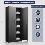Metal Storage Cabinet with Adjustable Shelves, Garage Storage Cabinets with Doors and Shelves, File Cabinets for Home Office, Kitchen Pantry Cabinet, 71'H, Black
