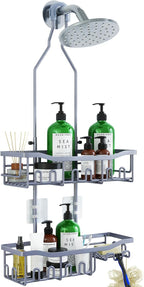Shower Caddy, Upgraded Extended Length Shower Caddy Over Showerhead No Blocking to Showerhead, Rustproof Bathroom Organizers and Storage with Hooks Shampoo Soap Holder, Large Hanging Caddy