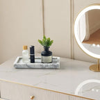 Natural Small Marble Vanity Tray, Luxury Stone Organizer for Bathroom & Kitchen | Holds Soap Dispenser, Jewelry, Perfume | Non-Resin, Non-Ceramic Décor (White, Mini (7.9" x 4.3" x 0.78"))
