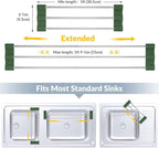 Tomorotec Adjustable Over-The-Sink Kitchen Rack for Dishcloths, Sponges, and Brushes - Heat-Resistant Stainless Steel with Slim, Expandable Design and Multifunctional Silicone Holder (Army Green)