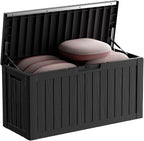 80 Gallon Waterproof Resin Deck Box, UV Resistant Outdoor Storage for Garden, Patio, Porch, Delivery（Black，80 Gallon）