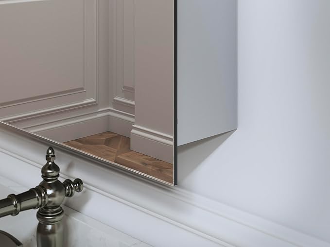 Kohler 36540-NFC-NA Verdera® Medicine Cabinet, Arched Design, Left-Hinged, Frameless Mirror Medicine Cabinets, Mirrored Interior, Adjustable Glass Shelves, 20 in. W x 34 in. H, Rustproof Aluminum