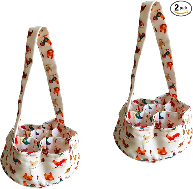 UKJENT Egg Collecting Basket 2 Pack, 7 Pouches Chicken Egg Gathering Basket, Machine Washable, Hold Different Size Eggs Collection Carrier Bag, Duck Goose Quail Fresh Eggs Collector, Farm & Home Use
