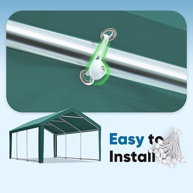 ADVANCE OUTDOOR 10x20 ft Carport Replacement Top Canopy Cover with Leg Cloth, Heavy-Duty Waterproof & UV Protected Car Garage Shelter Tent, Easy Installation with Ball Bungees, Green, Roof Only