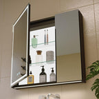 KWW LED Lighted Bathroom Medicine Cabinet with Backlit Panel, Sockets & USBs. Anti-Fog, Dimmable, 3 Color Light Makeup Mirror, Easy to Install, Wall Mounted (Inner Glow-2 door-30 * 28)