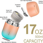 Insulated Soup Thermo 17oz - Stainless Steel Vacuum Lunch Box for Adults, Kids Leakproof Hot Food Container with Handle Folding Spoon (School Office Outdoor)