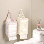 MIUPOO Toilet Paper Storage Bag,Reusable Roll Tissue Organizer,Large Capacity Toilet Paper Organizer,Free Standing Bathroom Set,Pink and Beige,2 Pieces. (2, Pink and Beige)