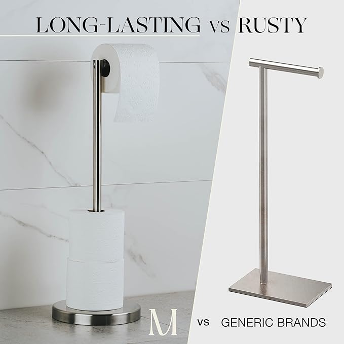 Marmolux Acc - Free Standing Toilet Paper Holder Stand Brushed Steel Finish 1pc - Storage for 4 Rolls of Toilet Tissue SUS 304 Stainless Steel Bathroom - Toilet Holder