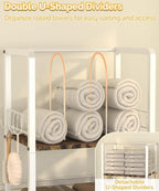 Free Standing Towel Racks for Bathroom with U-Shaped Detachable Dividers, 3-Tier Floor Towels Holder Stand with Shelf & 8 S-Hooks, Metal Pool Towel Storage Organizer for Home, Poolside, White