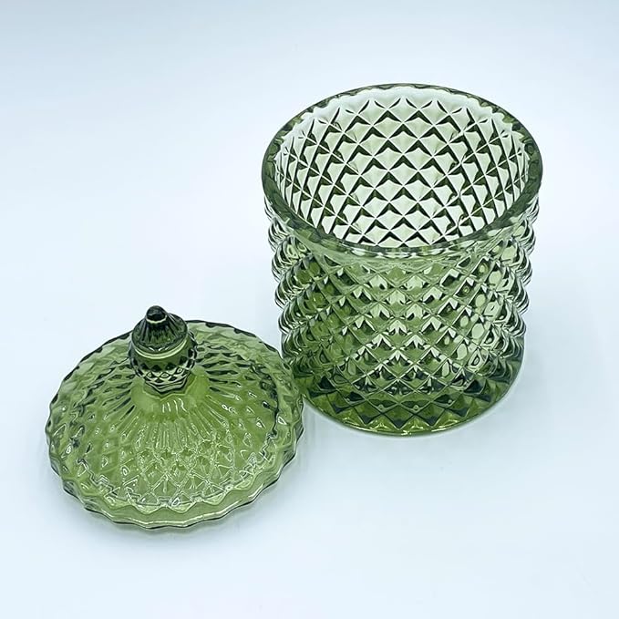 Colorful Glass Jar With Lid,Candy Cookie Jars,Jewelry Box,Christmas Decorative Jar(Olive Green)