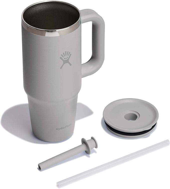 Hydro Flask Travel Tumbler with Handle, Lid and Straw - Insulated Stainless Steel in 24 Oz Tonal Birch