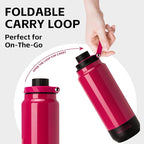 GREYLOCK 40 oz Insulated Water Bottle with Straw Lid, Leakproof Reusable Stainless Steel Vacuum Flask, 24hr Cold & Hot, Carry Handle & Silicone Spout, BPA-Free for Gym, Hiking, Travel,Red