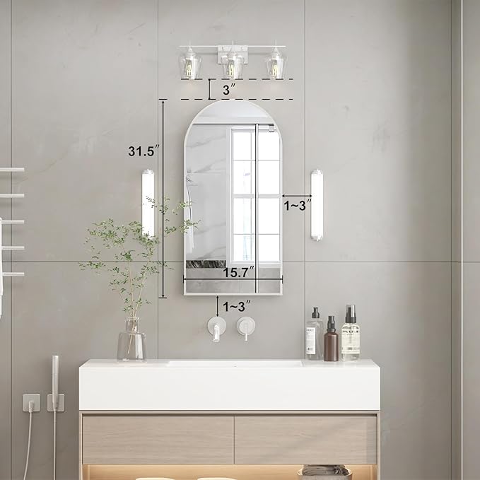 Arched Medicine Cabinet with Mirror,Recessed Medicine Cabinet Mirrors for Bathroom Mirror with Storage,Arched Metal Edge Medicine Cabinet,Brushed Nickel Arch Medicine Cabinets Mirror 16x31