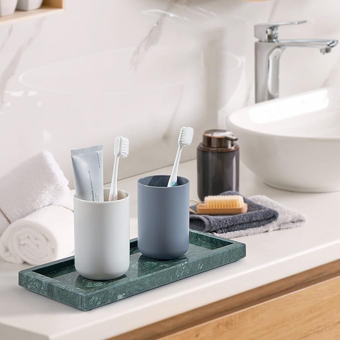 Natural Small Marble Vanity Tray, Luxury Stone Organizer for Bathroom & Kitchen | Holds Soap Dispenser, Jewelry, Perfume | Non-Resin, Non-Ceramic Décor (Green, M (11.8" x 5.1" x 0.78"))