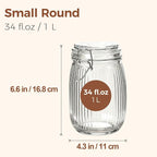 ComSaf 34oz Ribbed Glass Jars with Airtight Latch Lids - Set of 3 Farmhouse Vintage Canisters for Coffee, Sourdough Starter, Dry Goods & Fermenting, Pantry Organization & Kitchen Decor